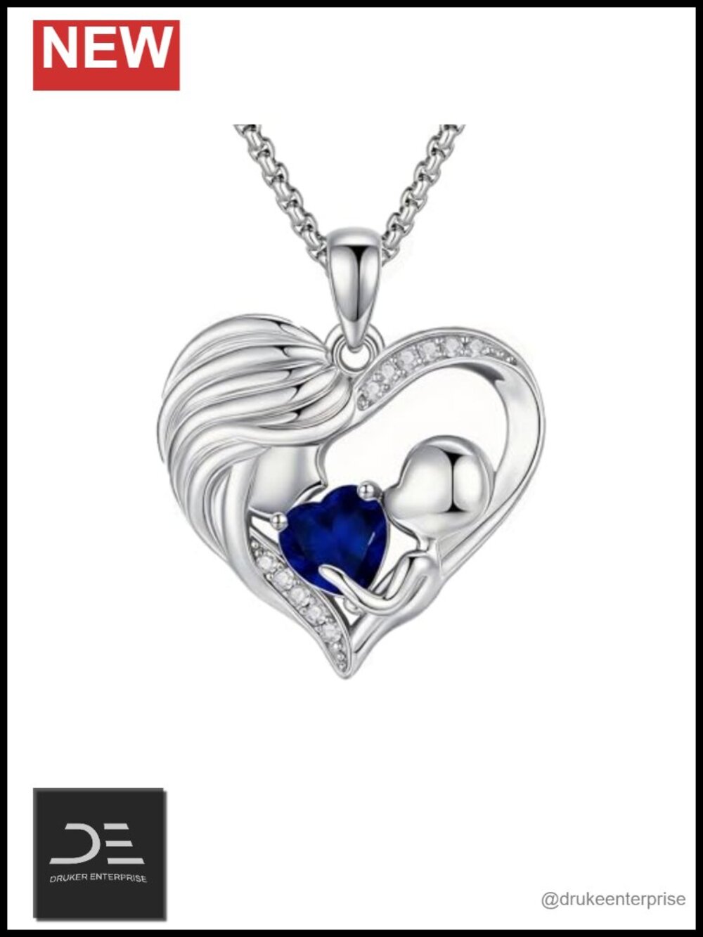 Mother Birthstone Heart Pendant Necklace Stainless Steel Chain Jewelry Gift